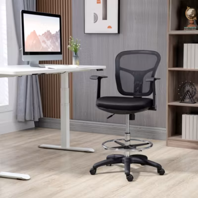 Fauteuil de Bureau Ergonomique – Chaise de Bureau avec Repose-Pieds Réglable, Assise Respirante en Maille, Polyester Noir