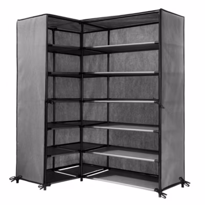 Armoire à chaussures d&rsquo;angle en intissé et métal – H107 cm