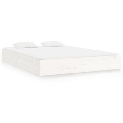 Lit double, Lit adulte, Cadre de lit sans matelas blanc bois massif 150×200 cm