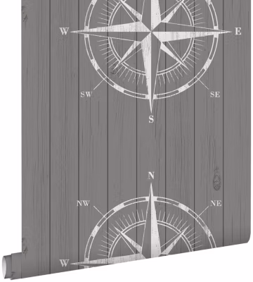 ESTAhome papier peint rose des vents sur du bois de rebut blanc et gris 53 cm x 10.05 m