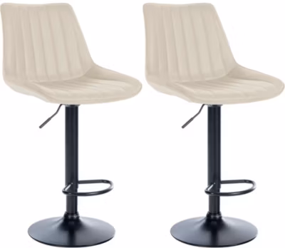 Lot de 2 tabourets de bar Toni similicuir, chaise de bar réglable, structure métallique, repose-pieds. Métalnoirmat/Crème
