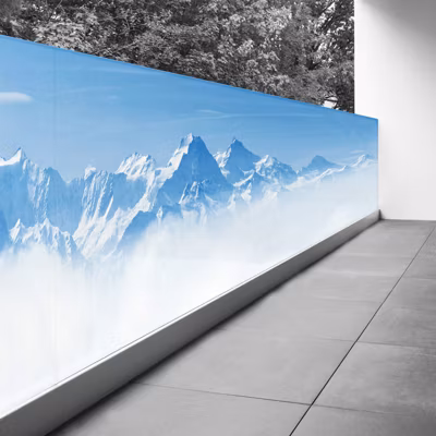 Brise vue Trompe l&rsquo;oeil – 120×480 cm – Montagnes neige 3617689699950