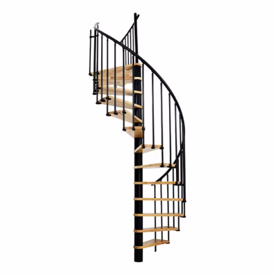 Escalier colimaçon 9 marches – Hauteur à franchir 1.71 à 2.12m – Diamètre 120cm – Structure noire et marche hêtre – BERL120-NH-9