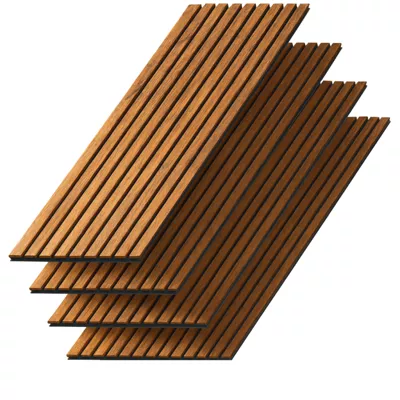Panneaux Acoustiques Décoratifs en MDF   Lot de 4, Teck, 240x60cm
