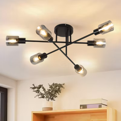 ZMH Lampe De Plafond Industrielle Noir à 6 Flammes E14 Pour Salon