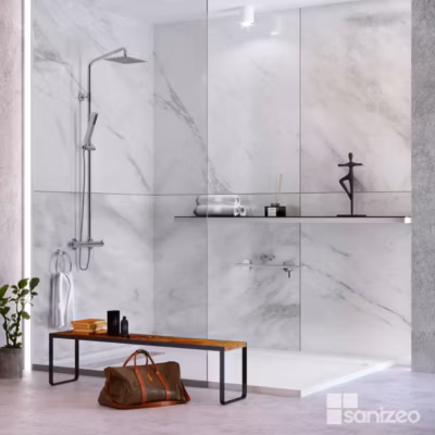 Kit 2 Panneaux Muraux Décoratifs – 120×120 cm  – Ep. 4mm – Effet Marbre Gris – VERSILIA KOBERTIN