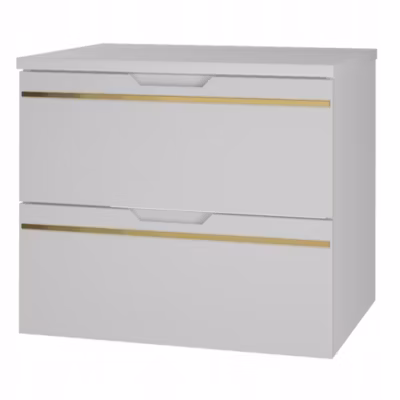 Meuble sous vasque suspendu avec plan ESPERO blanc 60 cm – bande décorative dorée