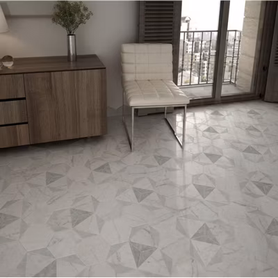 Carrelage sol / mur hexagonal effet marbre blanc mate à motif 17,5×20 cm CARRARA PEAK