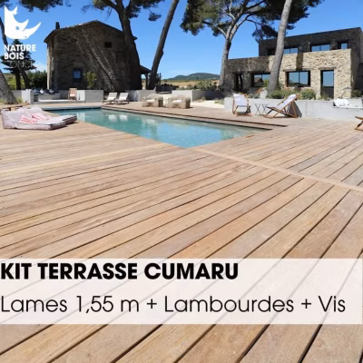 Kit terrasse exotique complet – CUMARU KD – Lames de 1,55 m  / 10 m²