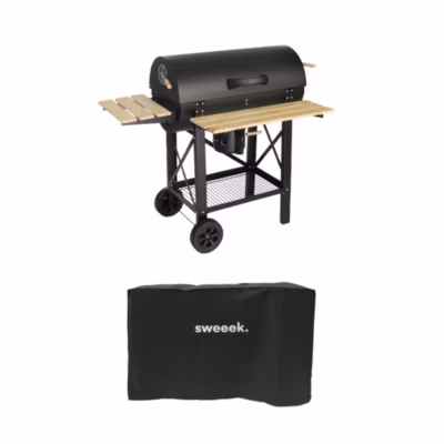 Barbecue américain charbon de bois – Serge noir – Smoker américain avec aérateurs. récupérateur de cendres. fumoir. housse