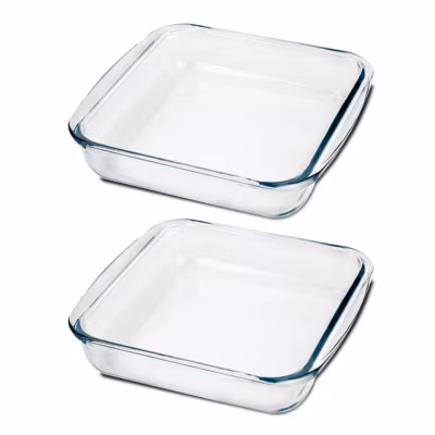 Lot de 2 plat à four carré, plat à tarte, moule de cuisson en verre 1.8 L – Longueur 24.8 x Profondeur 22.2 x Hauteur 5.2 cm