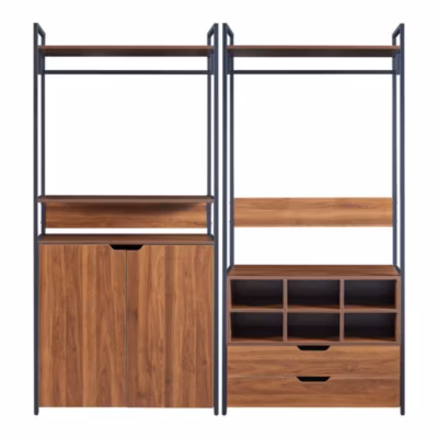 Ensemble de 2 portants à vêtements Larem armoire 2 tiroirs 6 compartiments noir effet noyer en.casa