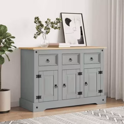 vidaXL Buffet Corona gris 112x43x78 cm bois massif pin mexicain, meuble de rangement, meuble de rangement de cuisine, meuble 35508