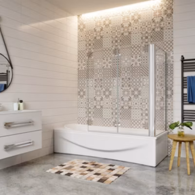 Pare baignoire 2 volet pliante et pivotant chrome – L.120+80 x H.140 cm en 6mm verre anticalcaire