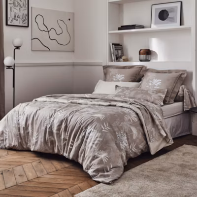 Parure de lit 140×200 cm satin de coton CAYENNE beige Ficelle 2 pièces