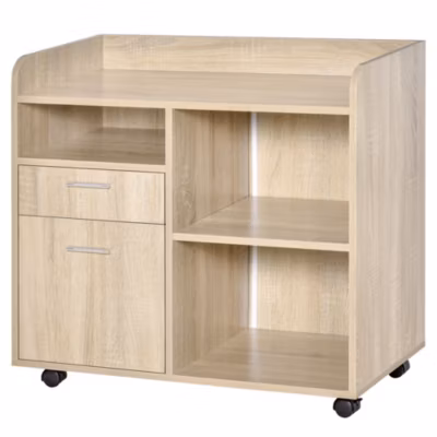 Vinsetto Support d&rsquo;imprimante – caisson organiseur bureau – 3 niches, 2 tiroirs, grand plateau – panneaux particules chêne clair