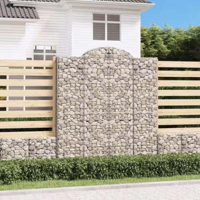 vidaXL Paniers à gabions arqués 3 pcs 200x30x220/240 cm fer galvanisé, gabion, cage de gabion, panier de mur de gabion, mur 314623