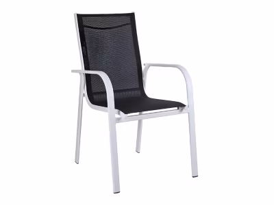 Chaise de jardin empilable en aluminium et textilène waterproof grise et blanche – LINOSA de MYLIA