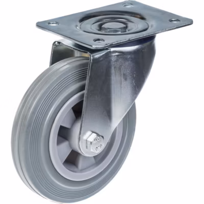 Roulette pivotante de 160 mm (6&Prime;) avec bandage en caoutchouc gris, très résistante, capacité de charge de 135 kg