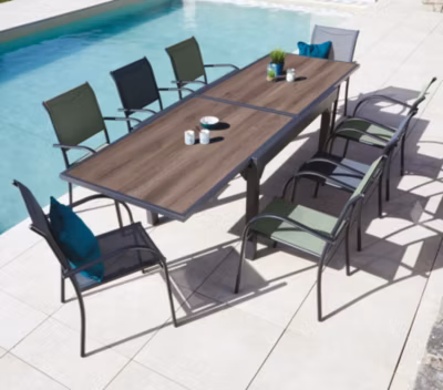 Ensemble table de jardin en aluminium et 8 assises –  honfleur xl spc beziers chêne brun – ozalide