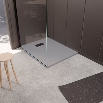 Receveur de douche Gris Effet Pierre 80×100 cm et Grille décor Perforée Noire Mate