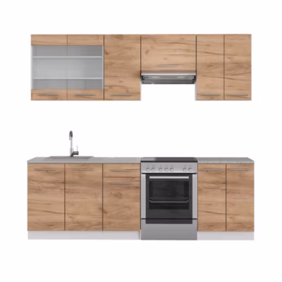 Vicco Cuisine Chêne doré/blanc 240cm sans PT