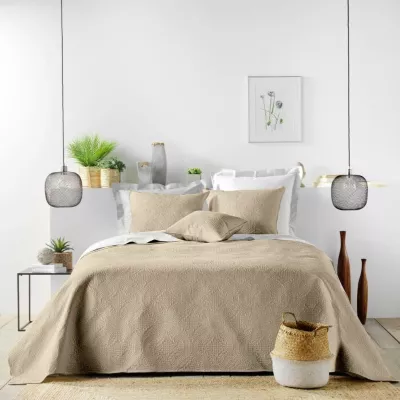 Couvre lit 2p mat.+2 hc 60×60 220 x 240 cm microfibre unie romane Lin