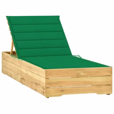vidaXL Chaise longue avec coussin vert Bois de pin imprégné