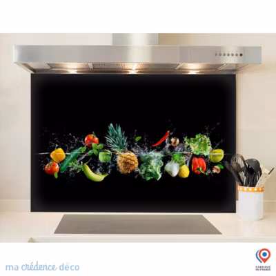 Crédence cuisine fond de hotte Bain de fruits et légumes – Verre trempé – L 70 cm x H 60 cm – MaCrédenceDéco