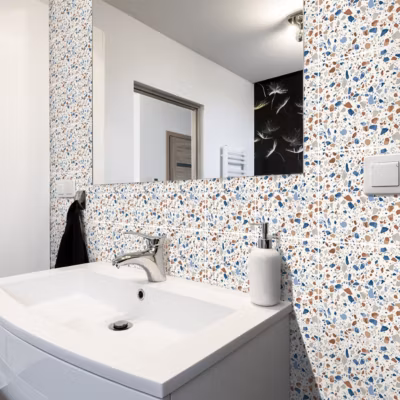 Sticker Mural Carrelage adhésif Cuisine Salle de Bain – 24 STICKERS CARRELAGES TERRAZZO TERRAZZO ALEXIA – 24stickers15x15cm