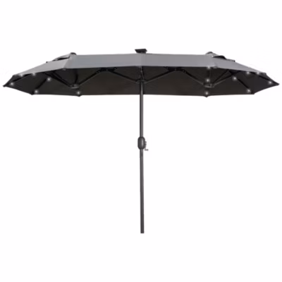 Parasol Double 295×219 cm, LED, Métal, Kurbelschirm, Gris, pour Jardin
