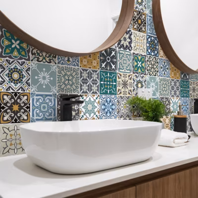 Sticker Mural Carrelage adhésif Cuisine Salle de Bain – 24 STICKERS CARREAUX DE CIMENT AZULEJOS MONDELO – 24stickers15x15cm