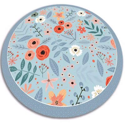 Tapis vinyl rond pour la salle à manger Tulup fi80 cm Facile d&rsquo;entretien Fleurs des prés