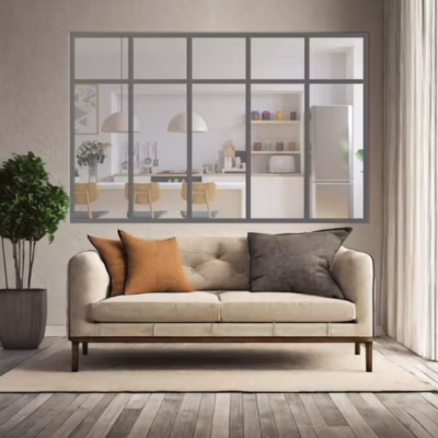 Verrière 5 sections avec imposte – L x H : 168 x 110 cm – Laqué brun 2650 granité – vitrages inclus