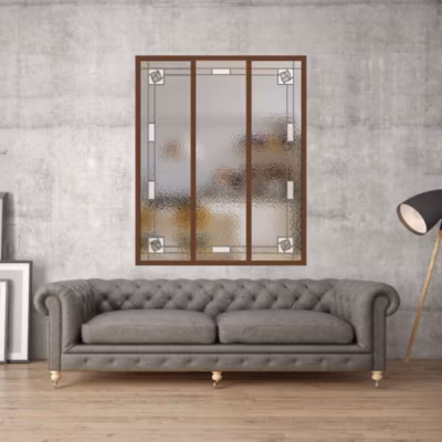 Verrière 3 verres Mackintosh – L x H : 102 x 125 cm – Laqué brun 2650 granité – verre Sahara inclus