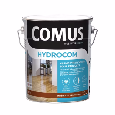 HYDROCOM SATIN – Incolore 3L – Vitrificateur polyuréthane acrylique mono-composant parquets escaliers et boiseries – COMUS