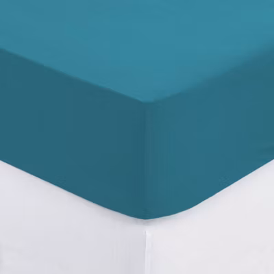 Drap-housse en coton – bleu canard – bonnet H30cm – 140×190 cm – Atmosphera