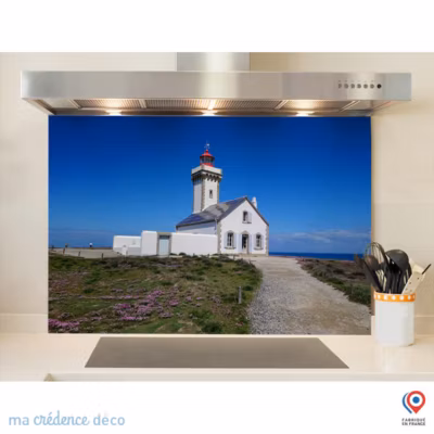 Crédence cuisine fond de hotte Phare des Poulains, Bretagne – Alu composite – L 90 cm x H 50 cm – MaCrédenceDéco