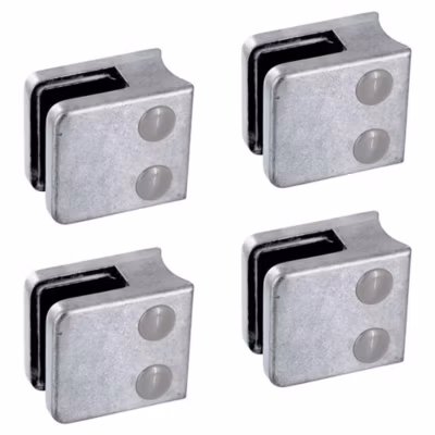 4 x Pince à verre pour tube diam. 42,4 modèle 01 – Ep. verre 6,76 mm – Zamak brut