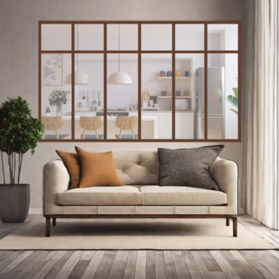 Verrière 6 sections avec imposte – L x H : 201 x 125 cm – Laqué brun 2650 granité – vitrages inclus