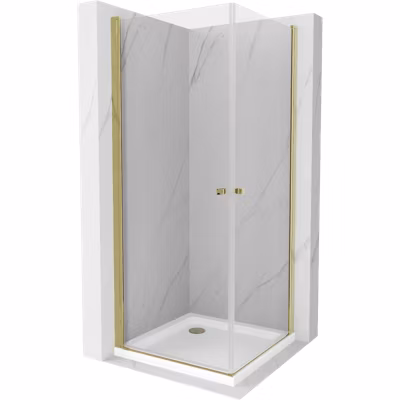 Mexen Pretoria Duo cabine de douche pivotante 80 x 80 cm, transparent, doré + receveur de douche Plat – 852-080-080-50-02-4010G