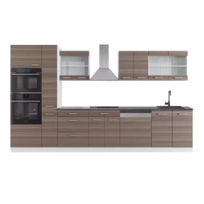 Vicco Ligne de cuisine gris noble/blanc 350cm avec armoire haute, PT Anthracite
