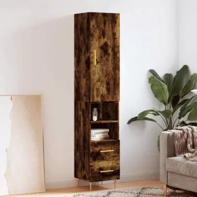 vidaXL Buffet haut Chêne fumé 34,5x34x180 cm Bois d&rsquo;ingénierie 3198910