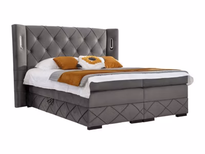 Lit continental Baltimore 187, Double, Gris, Tissu, Disponible