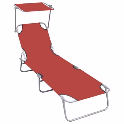 Chaise longue – VIDAXL – 47771 – Pliable – Auvent réglable – Aluminium rouge