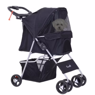 Poussette buggy pour chiens 75L x 46l x 94H cm pliable imperméable tissu 600D Oxford 4 roues noir