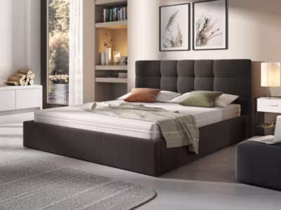 Mael – lit coffre – 160×200 – en tissu – sommier inclus – Best Mobilier