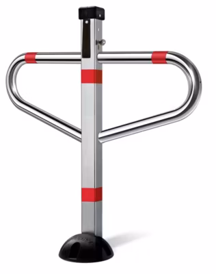 Barrière de parking premium en T, rabattable a clef, 1 pied, fixation étrier a sceller